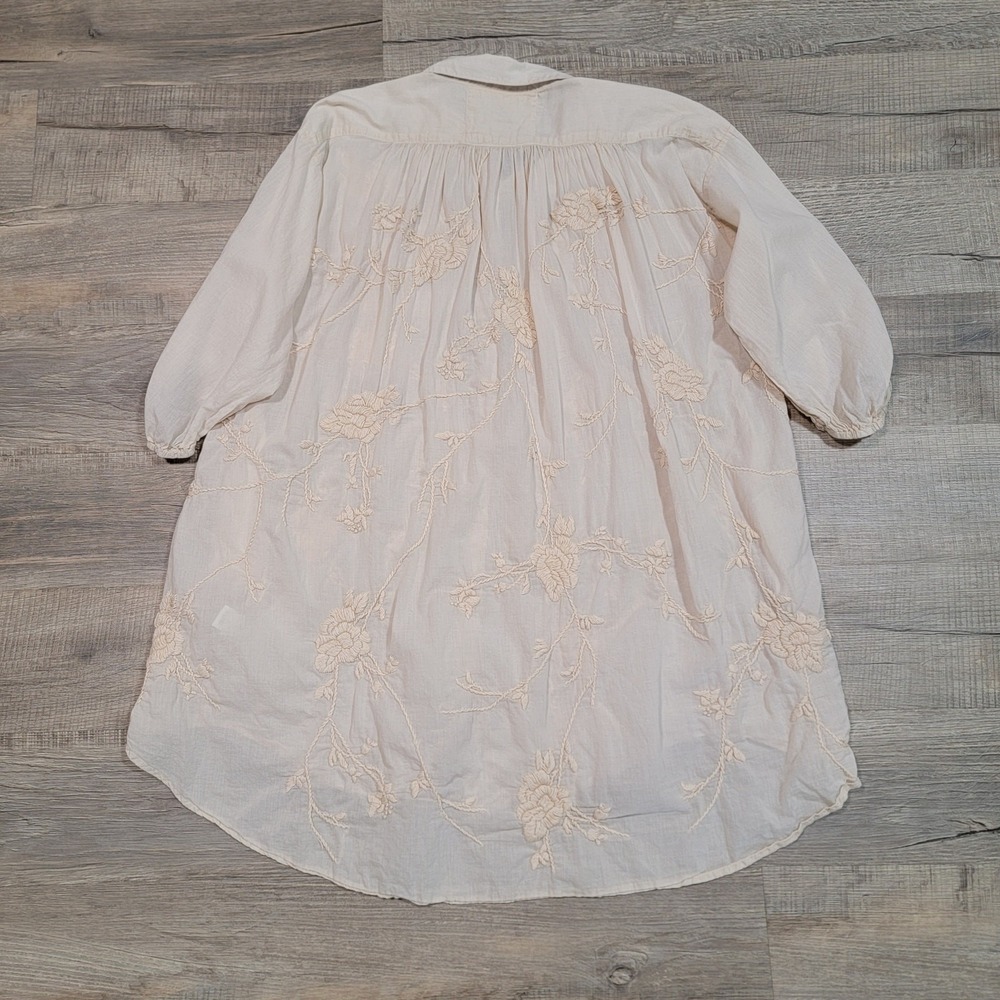 Kyla Seo Anthropologie Embroidered Cotton Gauze Button Up Shirt Pockets Small - Picture 2 of 9